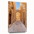 Acrylic glass wall art featuring a vibrant street landscape design, showcasing vivid colors and intricate details, displayed in a side view with decorative pins.