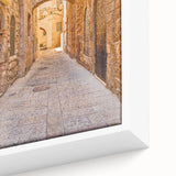 Framed canvas artwork showcasing a vibrant street landscape design, featuring intricate details and bold colors, perfect for modern home decor accents.