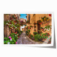 Rolled print showcasing a vibrant street landscape design, featuring colorful buildings and dynamic urban elements, perfect for modern home decor.