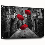 A vibrant acrylic glass wall art piece showcasing a contemporary landscape design, viewed from the side with mounted pins, ideal for modern home decor.