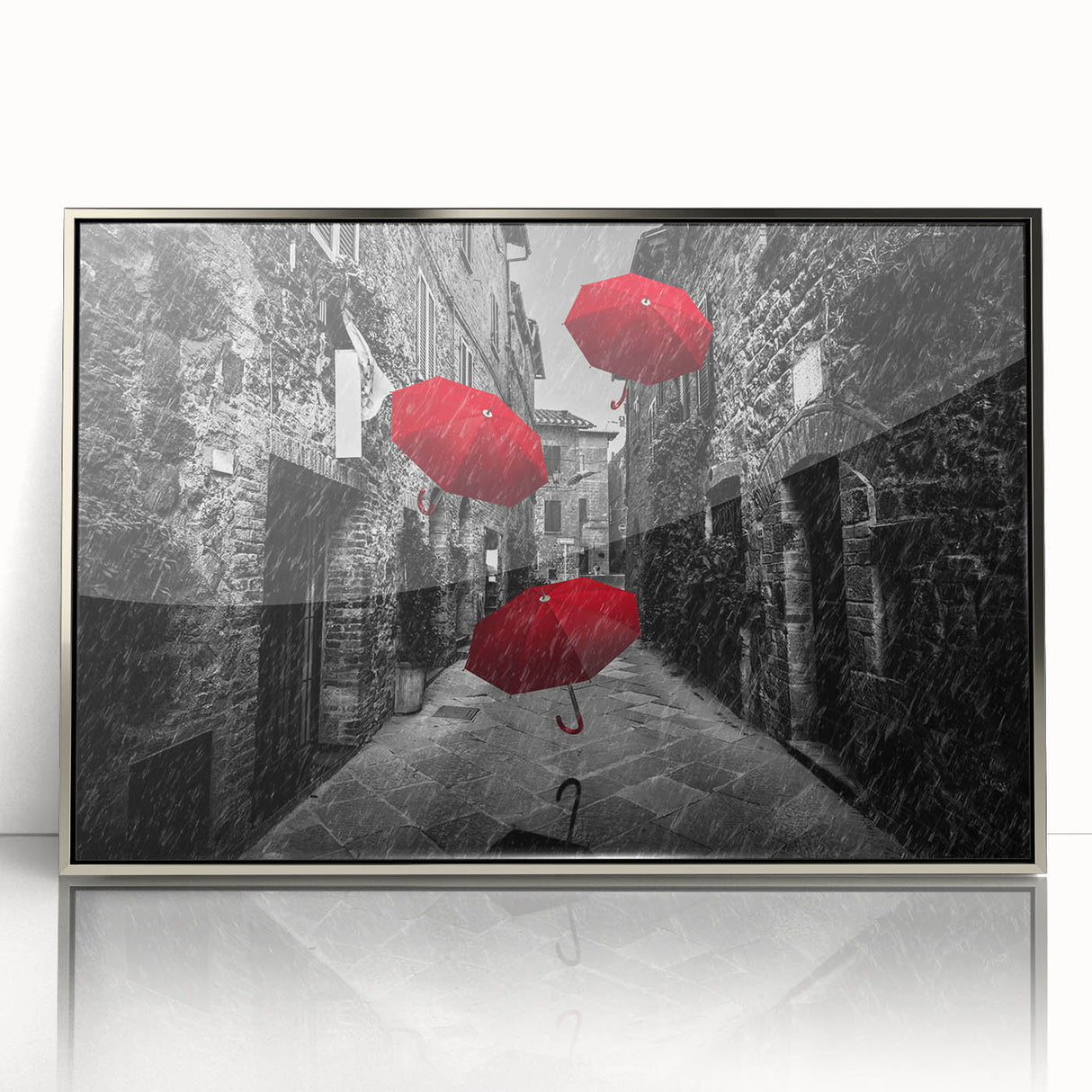 Framed acrylic wall art showcasing a vibrant city landscape design in silver tones, perfect for modern home decor. Ideal for enhancing living spaces with a contemporary touch.