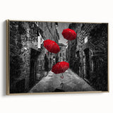 Framed canvas wall art showcasing a modern streetscape design with gold accents, perfect for contemporary home decor. Ideal for adding elegance to any room.