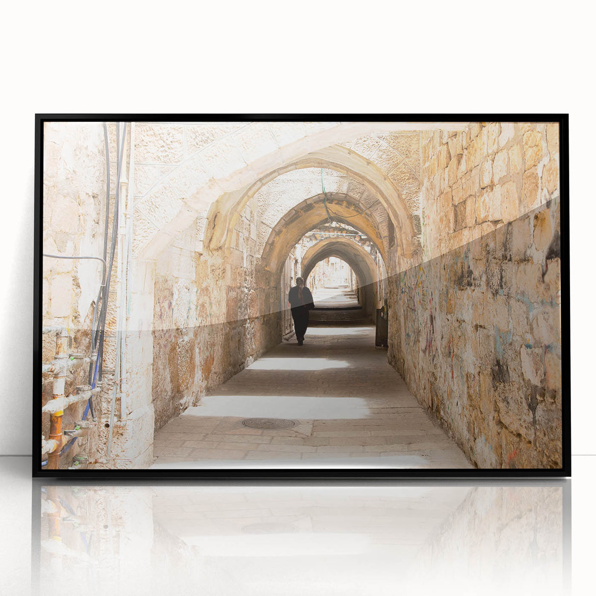 Framed acrylic wall art piece showcasing a vibrant street landscape design, featuring dynamic colors and intricate details, ideal for modern home decor.
