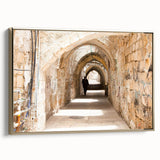 Framed canvas wall art showcasing a vibrant landscape design with gold accents, elegantly displayed from the side to highlight its artistic details and texture.