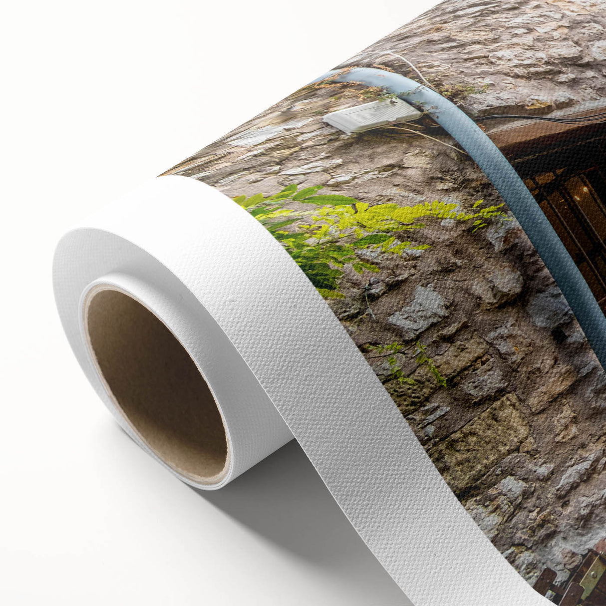 Colorful rolled canvas showcasing a vibrant abstract landscape design, ideal for modern home decor, packaged securely in a protective cardboard tube.