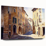 Acrylic wall art collection featuring a vibrant landscape design, showcasing colorful streets and abstract elements, displayed from a side view without pins, perfect for modern decor.