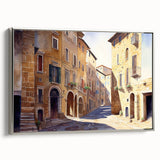 Framed canvas wall art showcasing a contemporary landscape design with vibrant colors and silver accents, ideal for modern home decor and interior design enhancement.