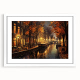 Framed wall art collection showcasing a vibrant street landscape design, featuring a white mat and elegant black frame, perfect for modern home decor.