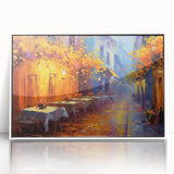 Framed acrylic wall art collection showcasing a vibrant landscapes and streets design in white frame, perfect for modern home decor, enhancing interior aesthetics.