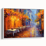 Framed canvas wall art showcasing a modern landscape design in muted tones, displayed from a side view against a white background, highlighting its elegant frame.