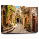 Acrylic glass wall art showcasing a vibrant city street landscape design in a side view, emphasizing bold colors and intricate details, perfect for modern decor.