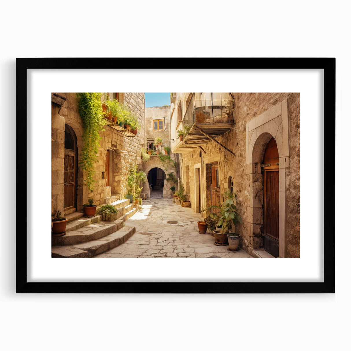 Framed wall art collection featuring a modern landscape design with a black mat, showcasing vibrant colors and intricate details, ideal for home decor.