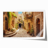 Rolled print showcasing a vibrant cityscape landscape design, featuring intricate street details and rich colors, ideal for home decor or office art displays.