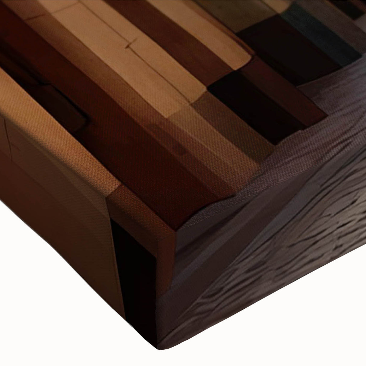 Close-up of a stretched canvas wall art piece showcasing a vibrant urban landscape design with rich colors and intricate details, perfect for modern home decor.