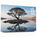 Acrylic glass wall art showcasing a vibrant landscape design with trees, displayed in a side view without pins, perfect for modern home decor. The artwork features rich colors and intricate details, ideal for enhancing any living space or office.