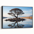 Framed canvas wall art showcasing a vibrant landscape with lush trees, set against a black frame, perfect for modern home decor. Ideal for nature enthusiasts.