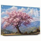 Acrylic wall art collection showcasing a modern landscape design with trees, displayed in a side view with decorative pins, perfect for enhancing contemporary interiors.