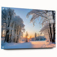Acrylic glass wall art featuring a vibrant landscape design with trees, displayed from the side with decorative pins, ideal for modern home decor.
