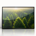 Framed acrylic wall art collection showcasing a serene landscape with trees, presented in a sleek black frame, ideal for modern home decor.