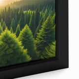 Framed canvas wall art showcasing a vibrant landscape with detailed trees, rich greens, and warm browns, perfect for enhancing home decor and adding nature-inspired elegance.