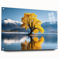 Acrylic wall art piece displaying a vibrant landscape design featuring trees, showcased from a side view with decorative pins for mounting, perfect for modern decor.