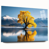 Acrylic glass wall art collection showcasing a vibrant landscape design of trees, presented in a side view without pins, perfect for modern home decor.