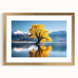 Framed wall art collection featuring serene landscape with trees, presented in a gold frame with matting, ideal for home decor or office spaces.