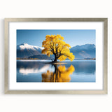 Framed wall art featuring a serene landscape of trees in a silver frame with matting, ideal for home decor and nature-themed interiors. Perfect for enhancing any living space.