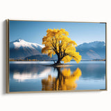 Framed canvas wall art showcasing a serene landscape with lush green trees, set against a golden frame, perfect for adding elegance to any home decor.
