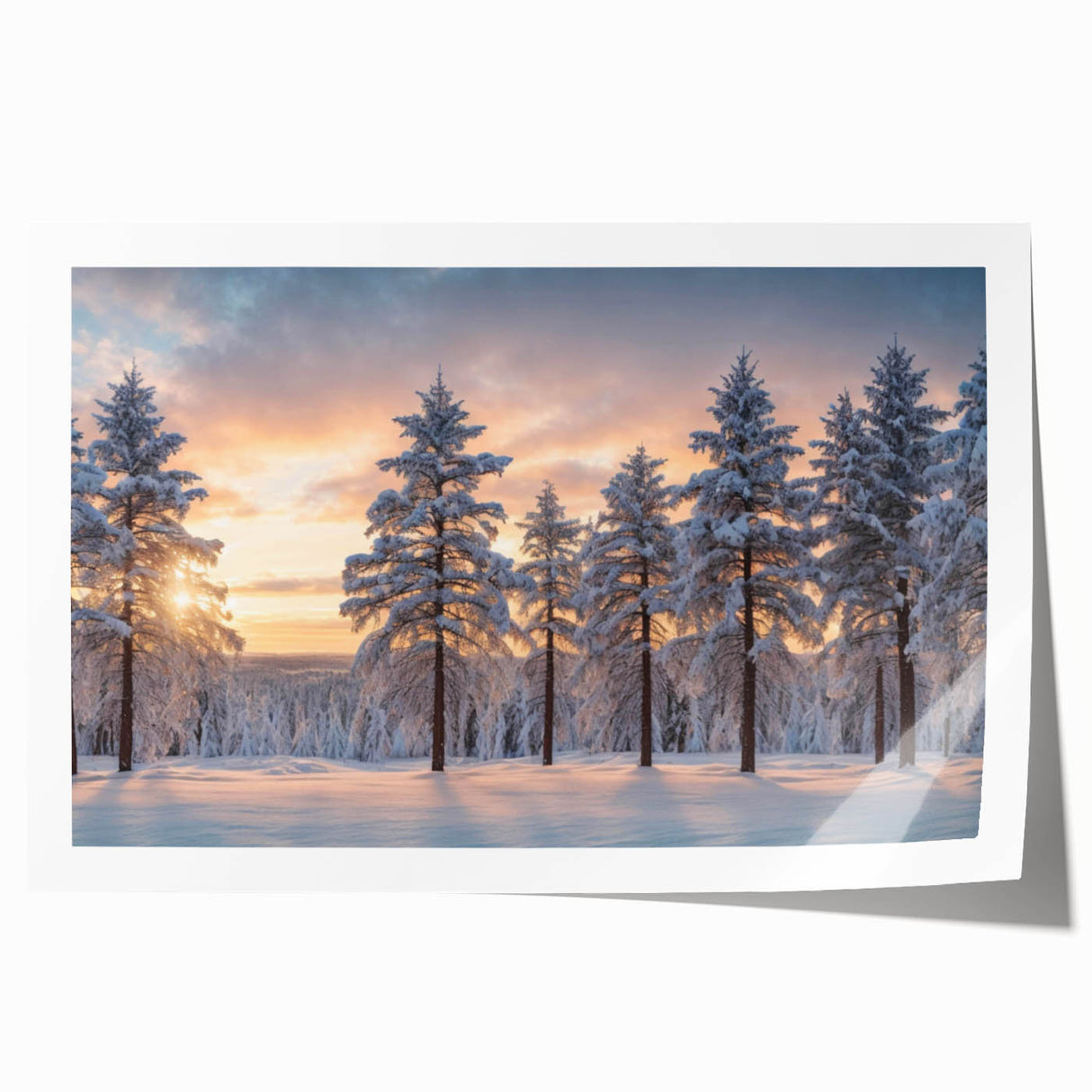 Rolled art print showcasing a serene landscape with lush green trees, designed for home decor, featuring vibrant colors and intricate details, perfect for nature lovers.