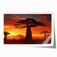 Rolled print of a serene landscape featuring vibrant green trees and a tranquil blue sky, perfect for home decor or art collection, presented in a protective cardboard tube.