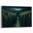 Framed canvas wall art showcasing a serene landscape with tall trees, featuring a sleek black frame. Ideal for enhancing modern home decor with nature-inspired design.