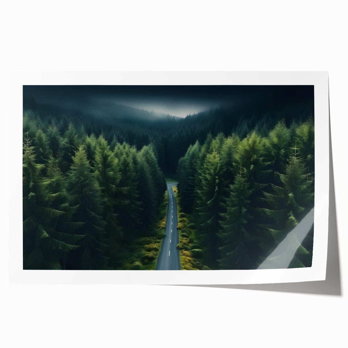 Colorful landscape wall art showcasing a serene view of trees against a sunset backdrop, rolled and ready for framing, perfect for home decor.