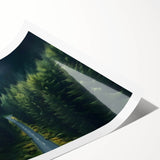 Rolled print showcasing a vibrant landscape design featuring lush green trees and a serene blue sky, perfect for enhancing home decor and adding natural beauty.