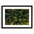 Framed black wall art featuring a vibrant landscape design with trees, showcasing rich colors and intricate details, perfect for enhancing modern home decor.