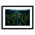 Framed wall art showcasing a serene landscape with trees, featuring a black mat and sleek black frame, perfect for home decor and nature lovers.