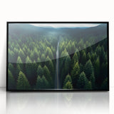 Framed acrylic wall art showcasing a vibrant landscape with trees, designed in a contemporary style, featuring a sleek black frame that enhances the artwork's colors. This elegant piece adds a modern touch to any living space or office decor.