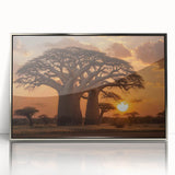 Framed wall art featuring a modern landscape design with trees, set in a sleek silver frame, perfect for enhancing home decor with a nature-inspired aesthetic.