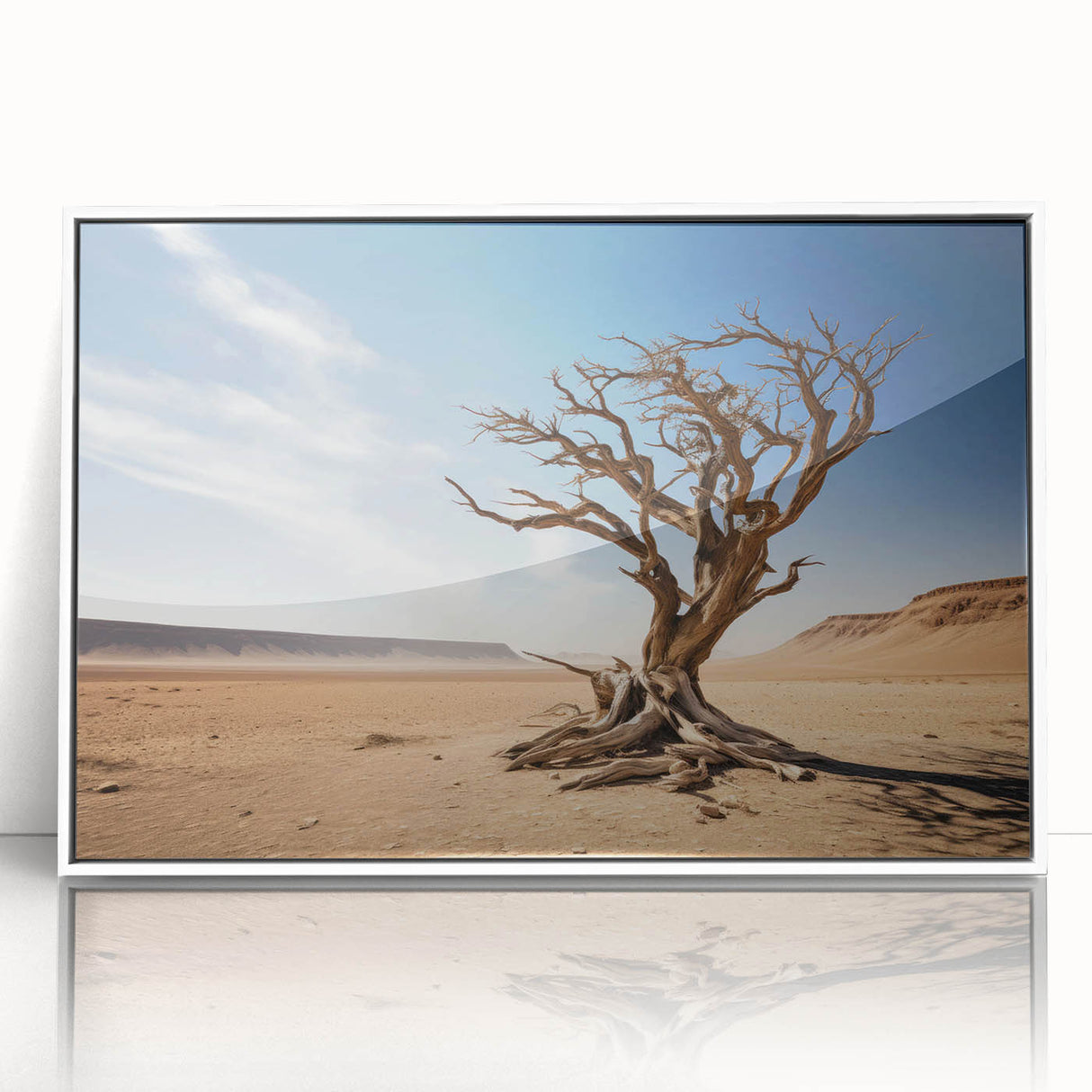 Framed acrylic wall art featuring a vibrant landscape design with trees, set in a sleek white frame, ideal for modern home decor. Perfect for nature lovers.