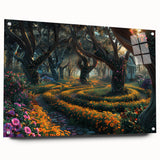 Acrylic wall art featuring a vibrant landscape design with trees, displayed in a stylish side view with pins for easy hanging. Ideal for modern home decor.