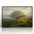 Framed acrylic wall art showcasing a serene landscape with trees, featuring a sleek black frame, enhancing modern decor with its peaceful natural aesthetic.