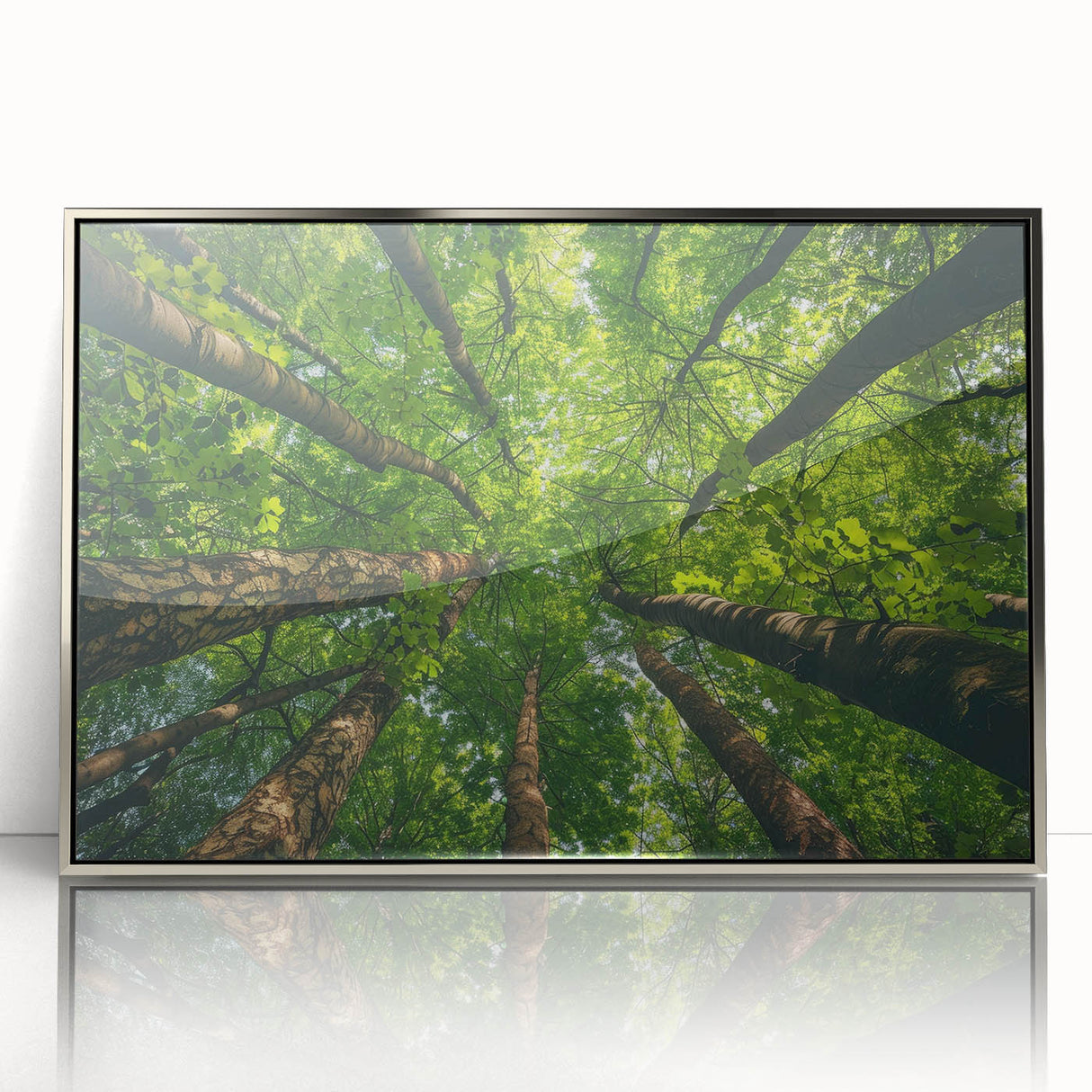 Framed wall art collection featuring a serene landscape of trees, designed with a silver-acrylic finish, ideal for modern home decor enhancements.