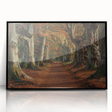 Framed acrylic wall art featuring a serene landscape with vibrant trees, set in a sleek black frame, perfect for enhancing modern home decor.