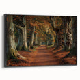 Framed canvas wall art featuring a serene landscape with vibrant green trees and a tranquil blue sky. The artwork is presented in a sleek black frame, enhancing its visual appeal for home decor. Perfect for nature lovers seeking to bring a touch of the outdoors inside.
