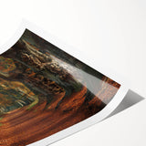 Rolled print of a serene landscape featuring tall green trees against a clear blue sky, ideal for home decor. Vibrant colors enhance tranquility and natural beauty.