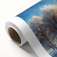 Vibrant rolled canvas featuring a stunning landscape design with lush green trees and a serene atmosphere, perfect for home decor and wall art collection.