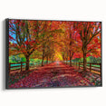 Framed canvas wall art showcasing a vibrant landscape design with intricate trees, featuring a sleek black frame and side view displaying its elegant aesthetics. Ideal for modern home decor, this piece adds a touch of nature-inspired beauty to any room.