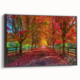 Framed canvas wall art showcasing a vibrant landscape design with intricate trees, featuring a sleek black frame and side view displaying its elegant aesthetics. Ideal for modern home decor, this piece adds a touch of nature-inspired beauty to any room.