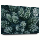Acrylic glass wall art showcasing a vibrant landscape design with lush green trees and serene colors, displayed in a modern side view, perfect for home decor.