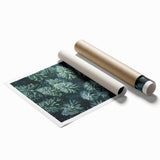 Vibrant wall art print showcasing a serene landscape with lush green trees and a tranquil sky, rolled for easy shipping and display in any home decor.
